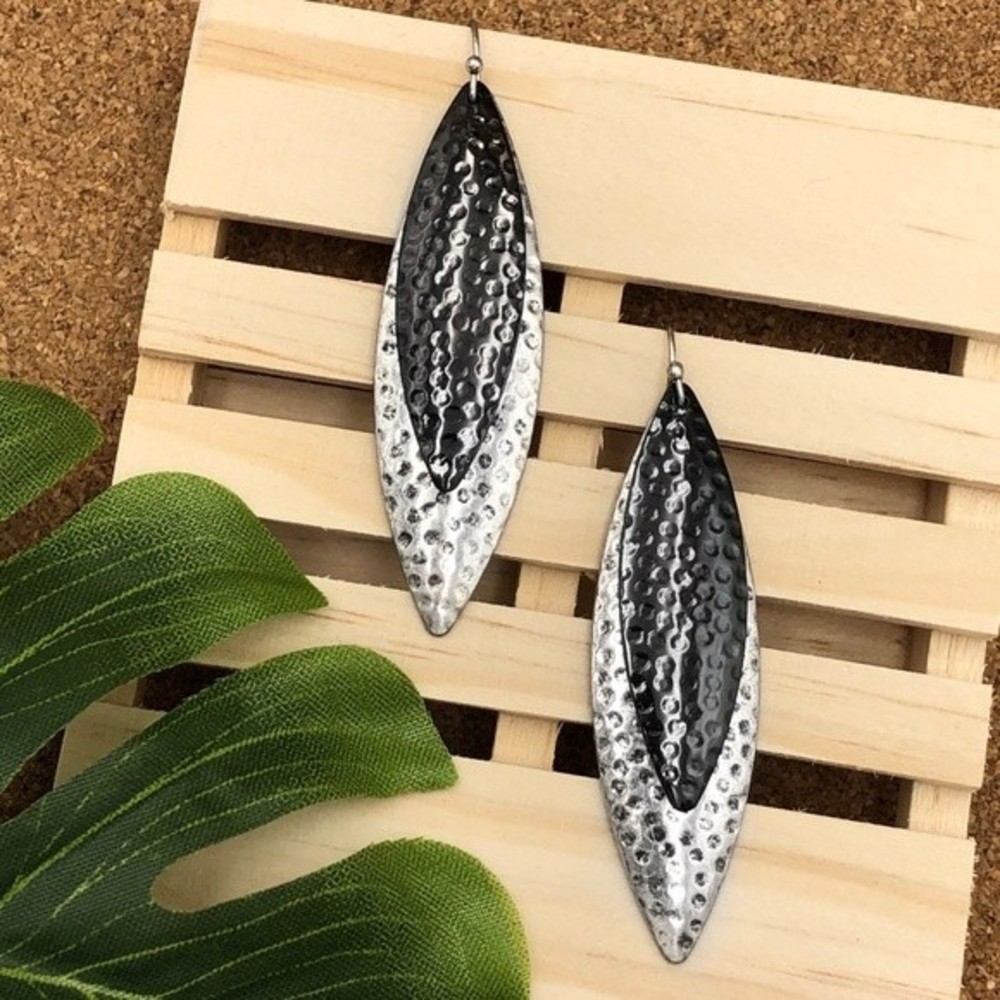 🌼 Hammered Double Eye Silver Gun Metal Dangle Earrings